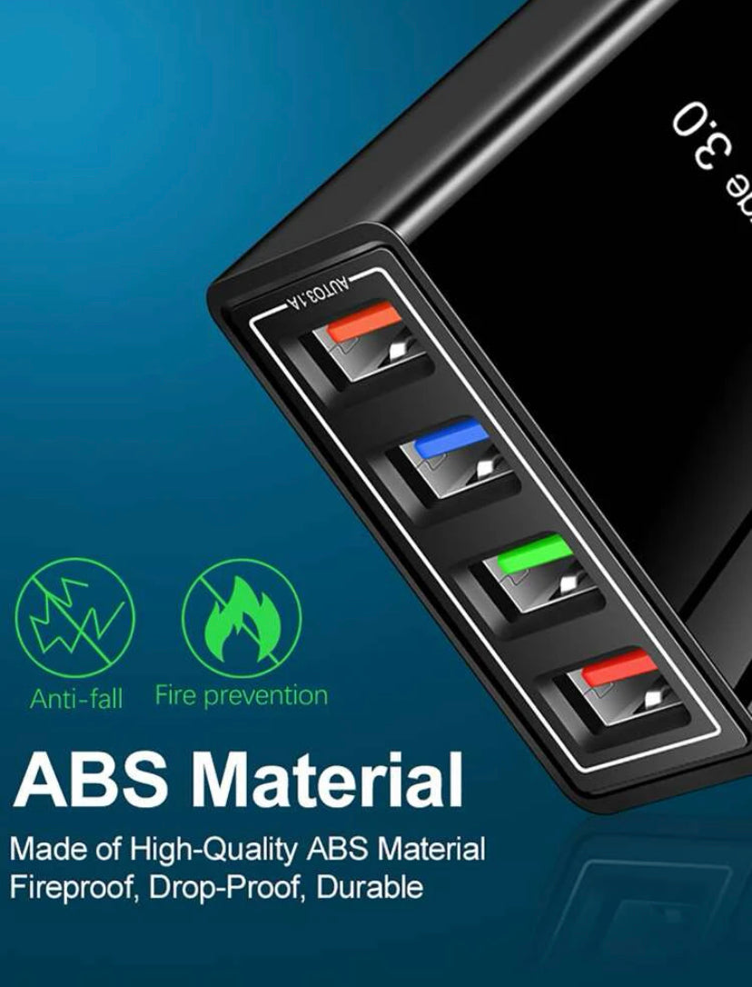 شاحن حائط USB قابس كتلة مكعب 4 منافذ شاحن سريع محمول