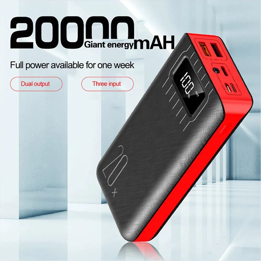 20000mAh بنك طاقة خارجي مزدوج USB مع مصباح LED
